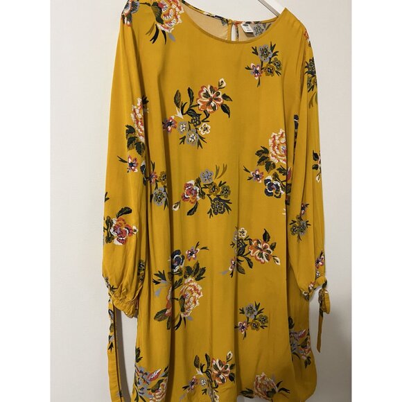 Old Navy Yellow Floral Shift Dress Tie Sleeves Round Neck Mini Size XXL - Picture 3 of 9